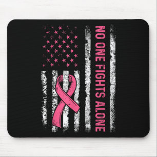 Fights Breast Cancer Alone American Flag Pink Ribb Mouse Pad