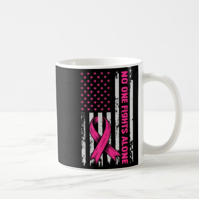 Fights Breast Cancer Alone Us Flag Nk Ribbon  Coffee Mug (Right)