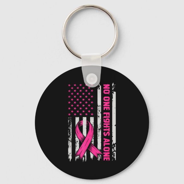 Fights Breast Cancer Alone Us Flag Nk Ribbon  Key Ring (Front)