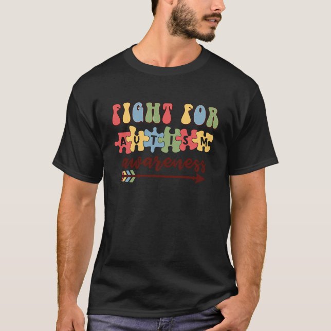 Fights For Autism Awareness Retro Puzzle Piece For T-Shirt (Front)