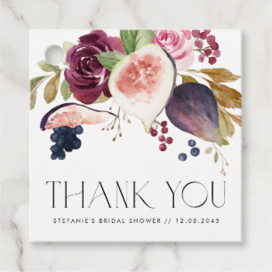 Figs and Burgundy Flowers Bridal Shower Thank You Favour Tags
