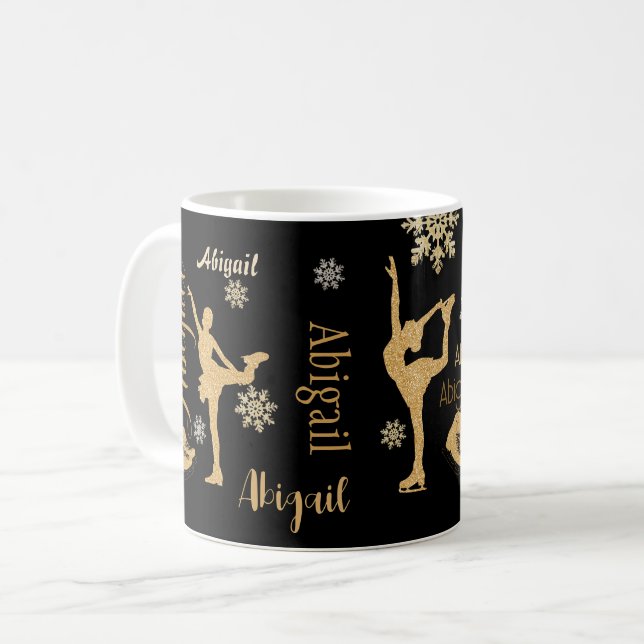 "Figue Skating" golden personalised silhouttes Mug (Front Left)