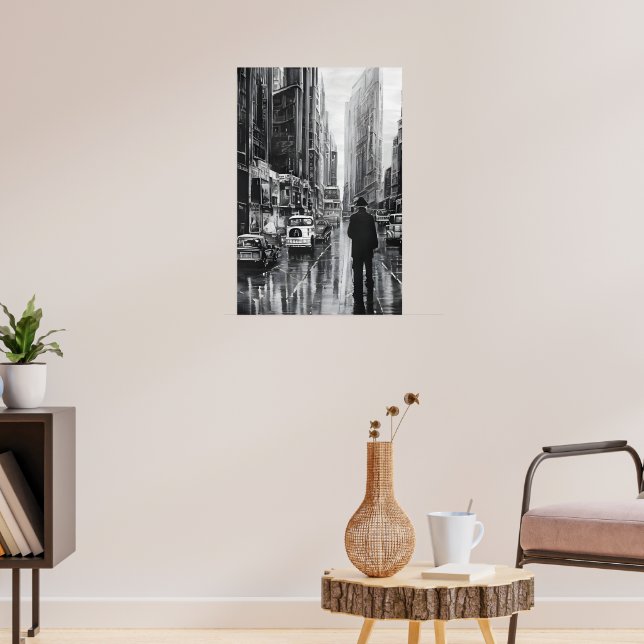 Figure in the rain black and white - art poster (Living Room 3)