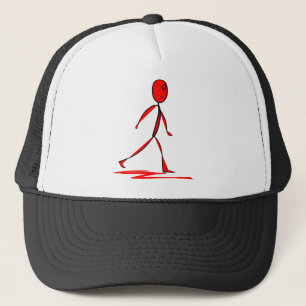 Figure Man Stick Ribbon Red Walking Stroll Human Trucker Hat
