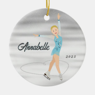 Figure Skater Blonde in Aqua Ceramic Ornament