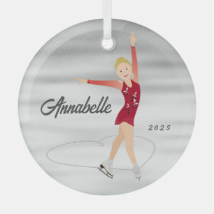Figure Skater Blonde in Red Glass Tree Decoration