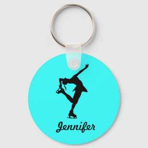 Figure Skater Girl & Name Key Chain (Aqua)