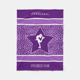 Figure Skater w/ Purple Cheetah Print and Monogram Fleece Blanket