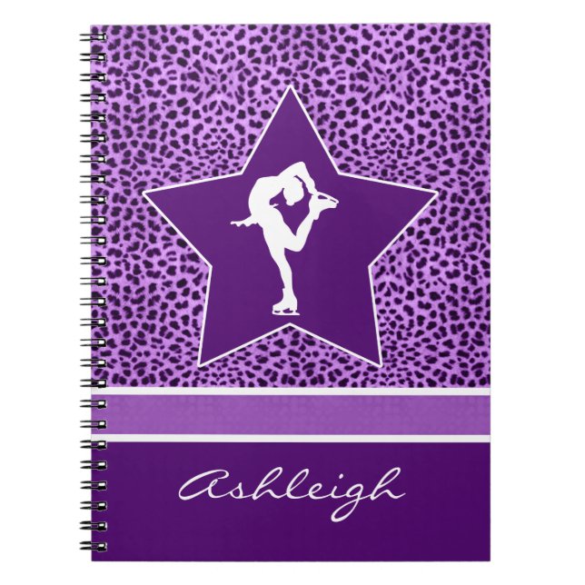 Figure Skater w/ Purple Cheetah Print and Monogram Notebook (Front)