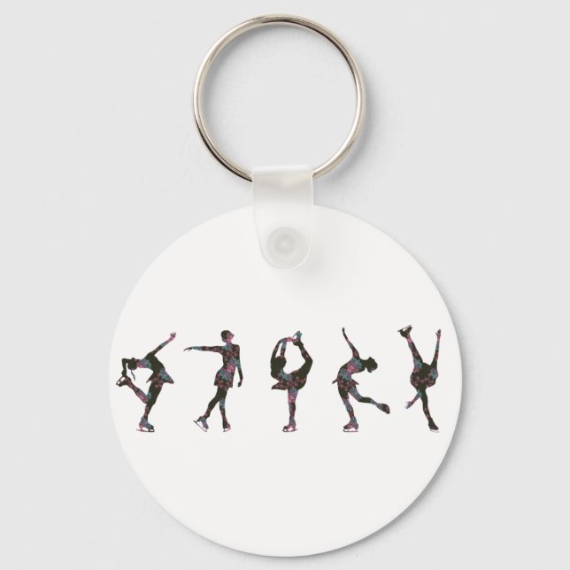 Figure Skaters, Pink, Grey Pattern Key Ring (Front)