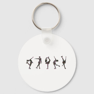 Figure Skaters, Pink, Grey Pattern Key Ring