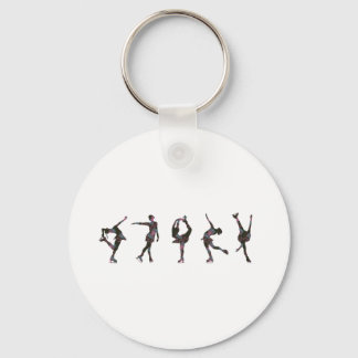 Figure Skaters, Pink, Grey Pattern Key Ring