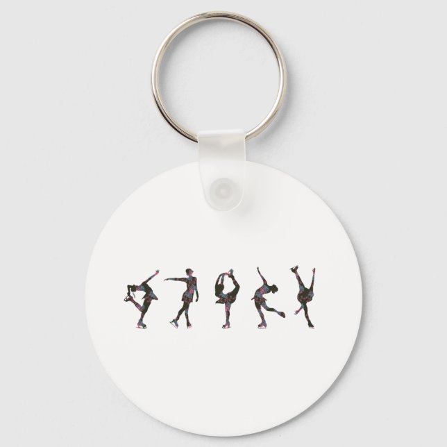 Figure Skaters, Pink, Grey Pattern Key Ring (Front)