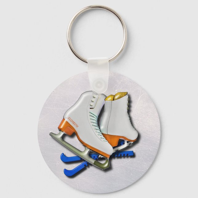 Figure Skates And Skates Guards With Your Name Key Ring (Front)