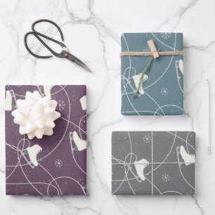 Figure Skates skating on 3 colours Wrapping Paper Sheet