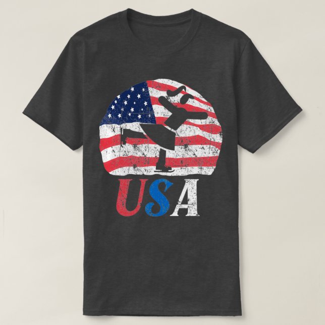 Figure Skating America Flag Retro T-Shirt (Design Front)