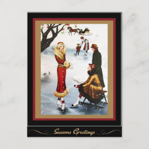 Figure Skating Art Deco Christmas Ladies Holiday Postcard