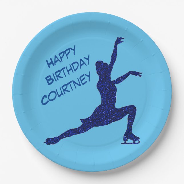 Figure Skating Birthday Blue Sparkle Party Plates (Front)