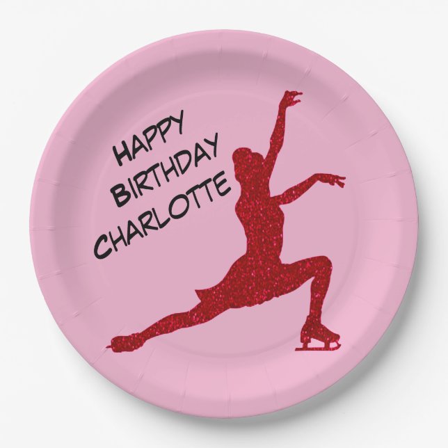 Figure Skating Birthday Pink / Red Party Plates (Front)
