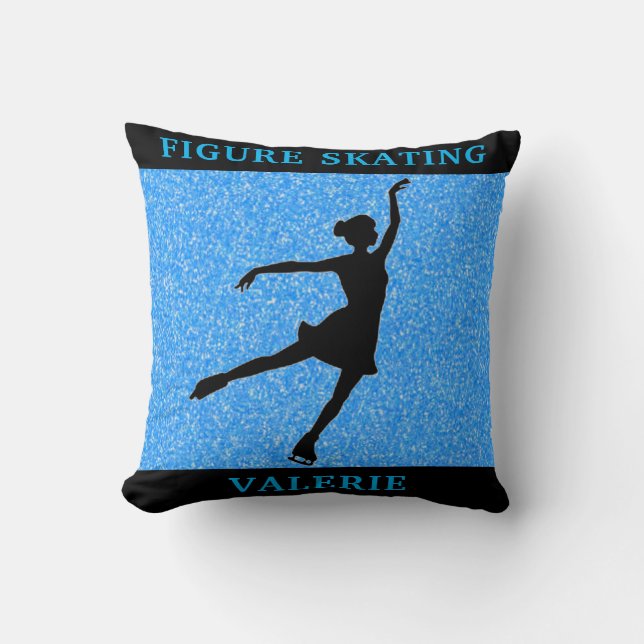 Figure Skating Blue Sparkle Throw Pillow w/ Name (Front)