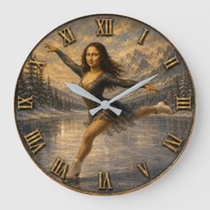 Figure Skating Funny Mona Ice Skater Gift Large Clock