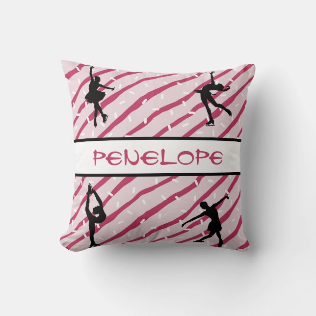 Figure Skating Girl Peppermint Sprinkle Pink Cushion (Front)