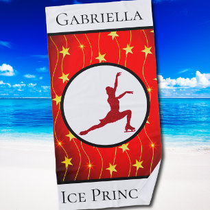 Figure Skating "Ice Princess" Gold Star Beach Towel