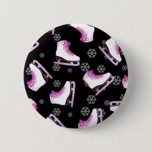 Figure Skating - Ice Skates Black and Pink 6 Cm Round Badge