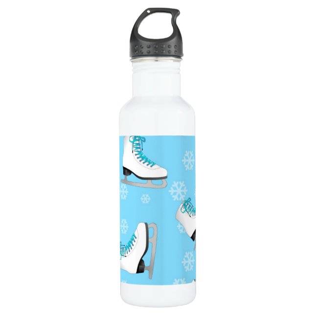 Figure Skating - Ice Skates Blue with Snowflakes 710 Ml Water Bottle (Front)