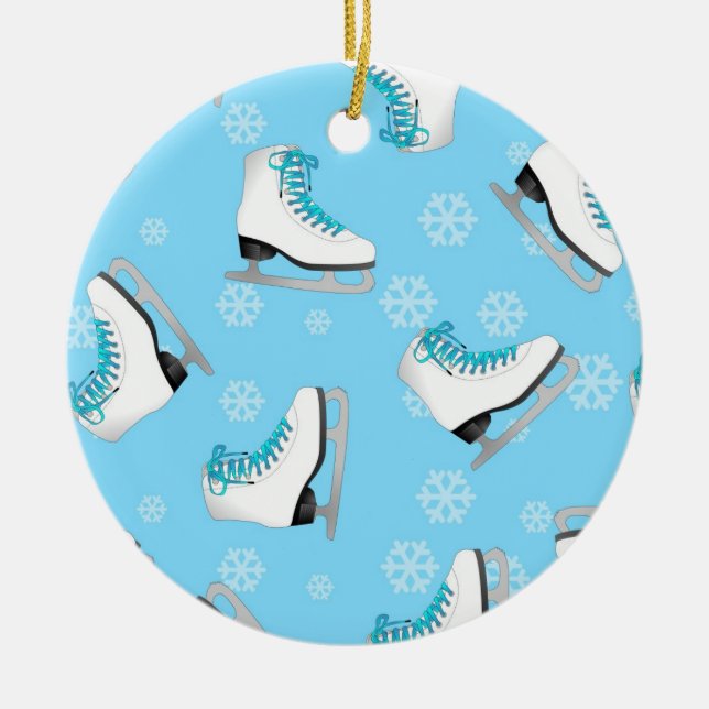 Figure Skating - Ice Skates Blue with Snowflakes Ceramic Ornament (Front)