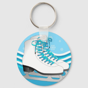 Figure Skating - Ice Skates Blue with Snowflakes Key Ring