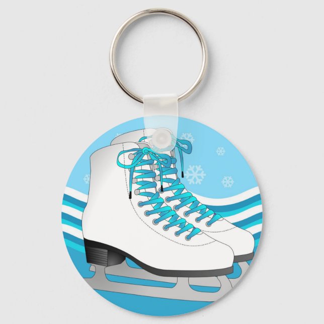 Figure Skating - Ice Skates Blue with Snowflakes Key Ring (Front)