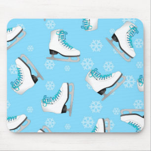 Figure Skating - Ice Skates Blue with Snowflakes Mouse Pad