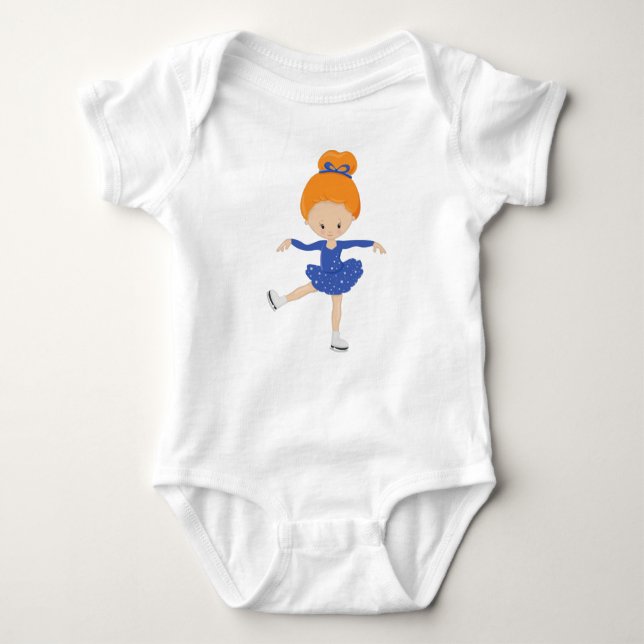 Figure Skating, Ice Skating Girl, Orange Hair Baby Bodysuit (Front)