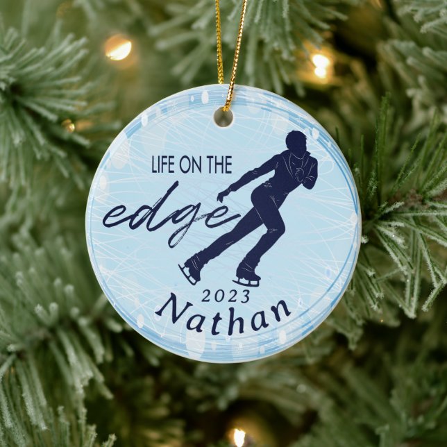 Figure Skating Men Custom Name Photo Ceramic Ornament (Tree)