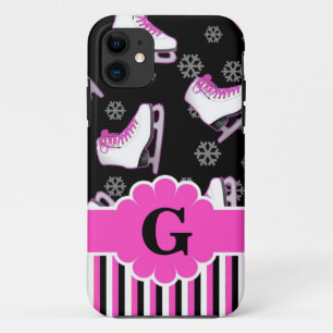 Figure Skating Pink & Black Custom Monogram iPhone 11 Case
