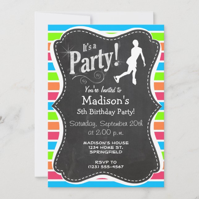Figure Skating; Retro Neon Rainbow Invitation (Front)