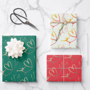 Figure skating silhouette wrapping paper set of 3 