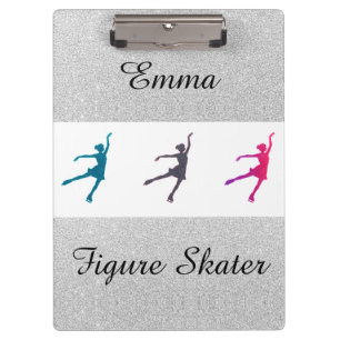 Figure Skating Silver Sparkle Clipboard