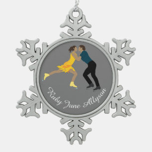 Figure Skating Snowflake Pewter Christmas Ornament