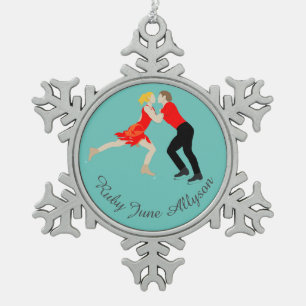 Figure Skating Snowflake Pewter Christmas Ornament