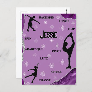 Figure Skating Snowflake Purple Marble Silver Glam Postcard