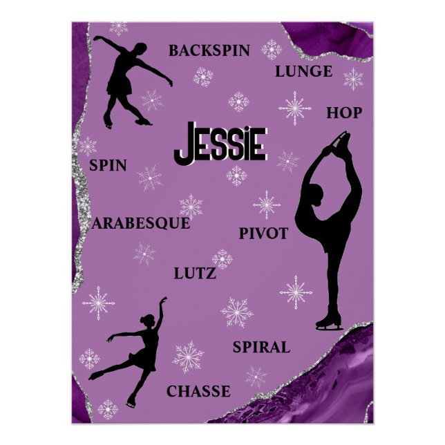 Figure Skating Snowflake Purple Marble Silver Glam Poster (Front)
