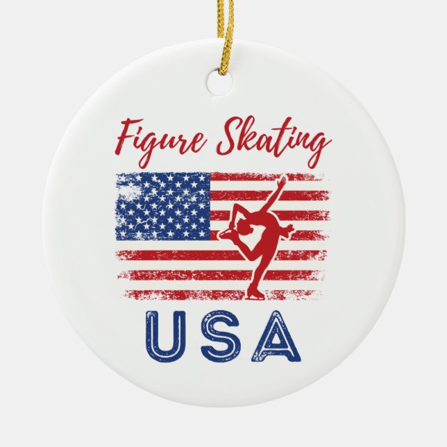 Figure Skating USA American Flag Team Ceramic Ornament (Front)