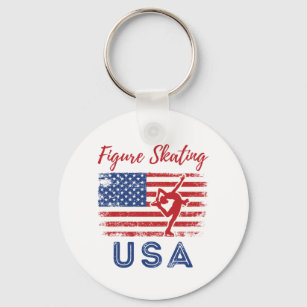 Figure Skating USA American Flag Team Key Ring