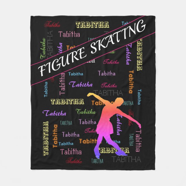 Figure Skating with Personalised Name All Over Fleece Blanket (Front)