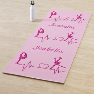Figure Skating yoga mat heartbeat pink swirl