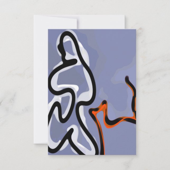 Figure with Feline: Abstract Blue, Orange, B & W Card (Front)