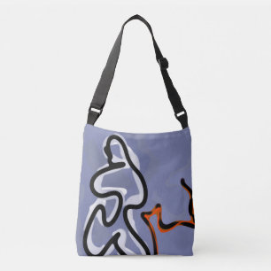 Figure with Feline: Abstract Blue, Orange, B & W Crossbody Bag