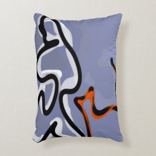 Figure with Feline: Abstract Blue, Orange, B & W Decorative Cushion